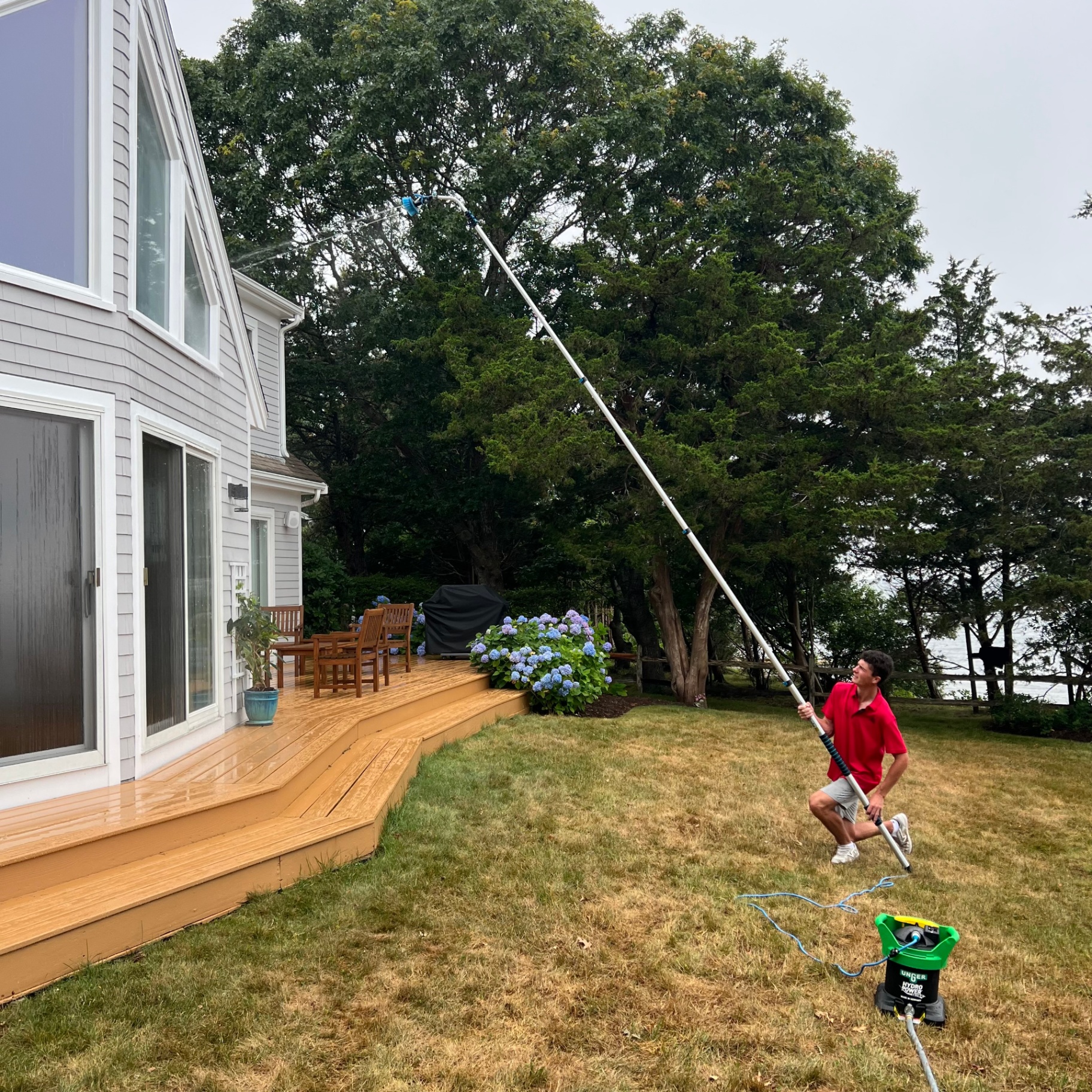 Professional window cleaning in action